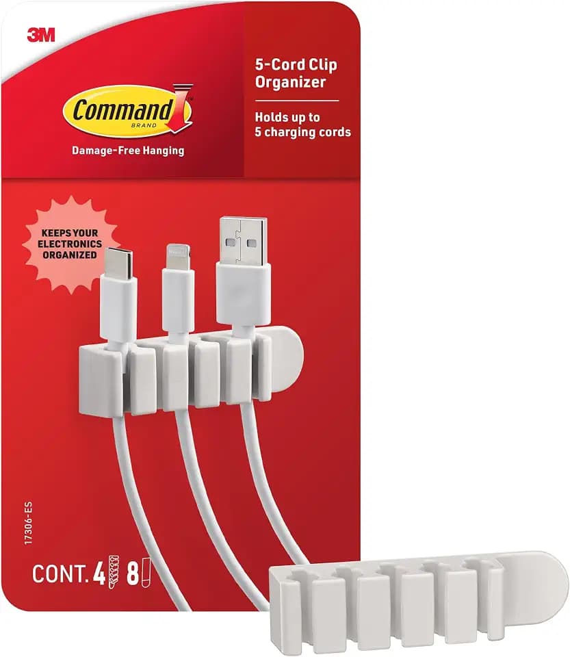 Command 5-Cord Clip Organizer, 4 Clips, 8 Medium Strips
