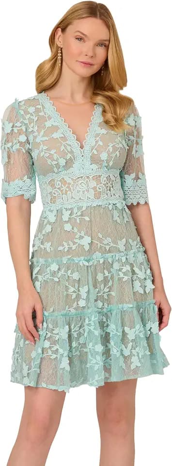 Adrianna Papell Lace Embroidery Dress