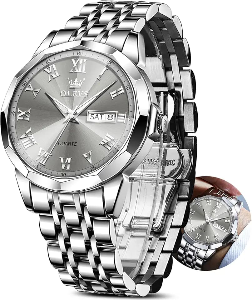 OLEVS Luxury Men's Watch Big Face Stainless Steel Gold Watch with Day Date