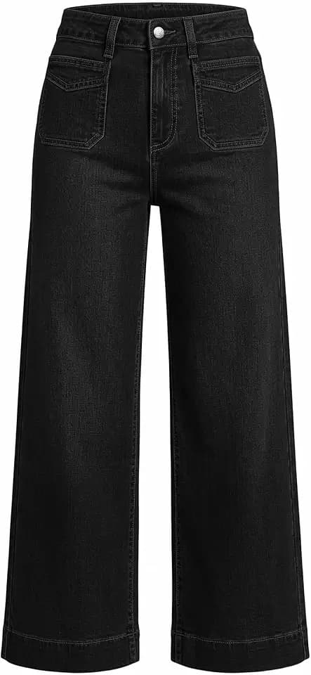 GRAPENT Women's Wide Leg Jeans High Waisted Cropped Stretchy Denim Pants