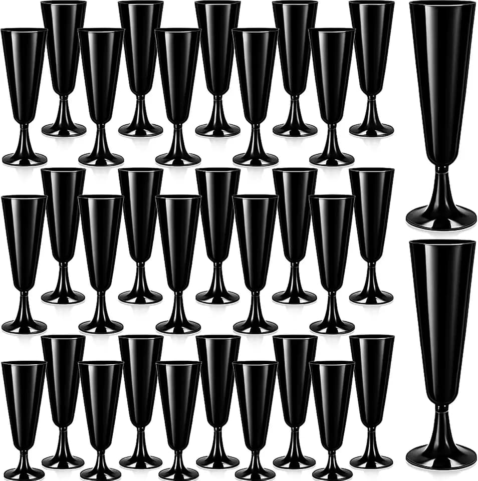 Domensi 40 Pack Black Champagne Flutes Plastic Disposable 5.5 Oz Bulk