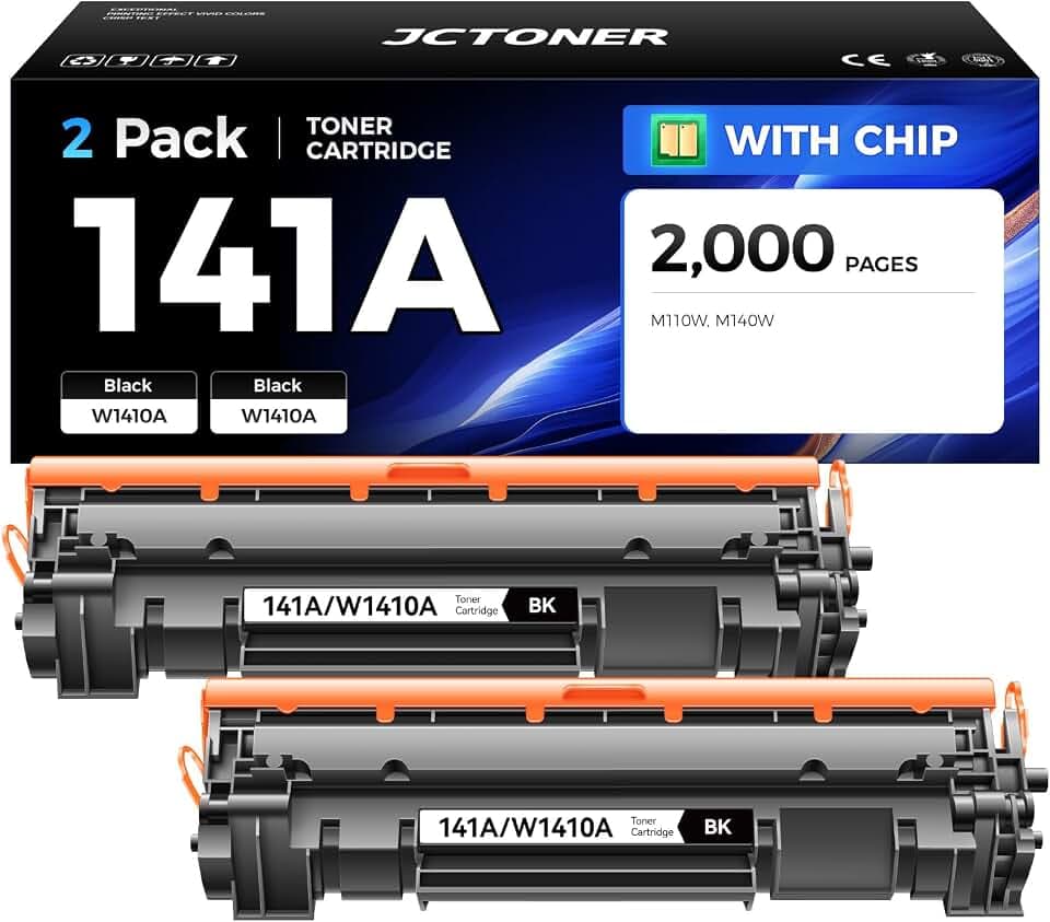 141A W1410A Toner Cartridge Black 2-Pack (with chip) High Yield Replacement for HP 141A W1410A 141X W1410X Toner Compatible with HP LaserJet Pro M110w MFP M140w Printer Ink M110we M139we M140we