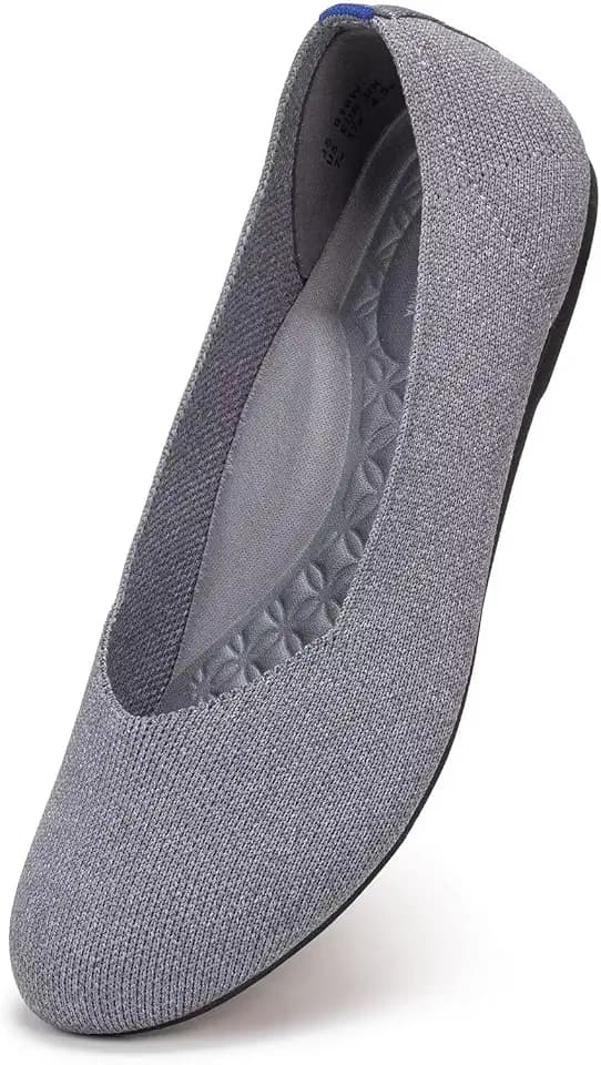 Frank Mully Women's Wide Width Flats Ballet Flats Round Toe Knit Flat Shoes with Arch Support Wide Toe Box