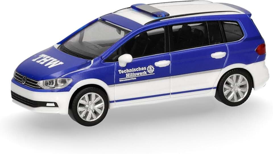 Herpa Modellauto VW Touran THW Fürth, Miniatur im Maßstab 1:87, Sammlerstück, Made in Germany, Modell aus Kunststoff