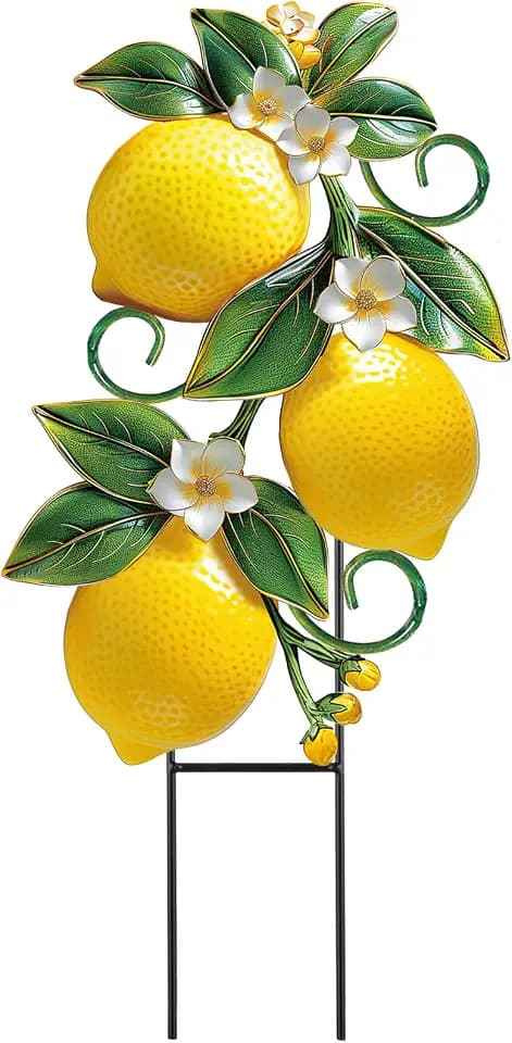 Amyhill Lemon Outdoor Decor Summer Metal Garden Stakes Yellow Lemon Yard Signs Rustic Farmhouse Floral Waterproof Lawn Sign Outdoor Decorations for Summer Holiday Garden Lawn Decor