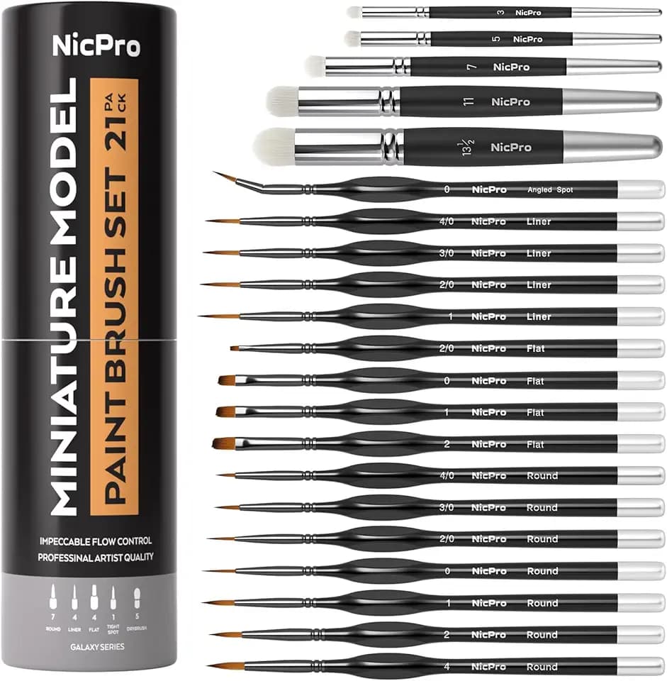 Nicpro Feine Pinselset Drybrush, 21-teiliges Miniatur Pinsel, Fein Detail Modellbau Malen Pinsel und Dry Brush für Acryl, Aquarell, Malen nach Zahlen, Modell, Figur, Pinselset Acrylfarben mit Behälte