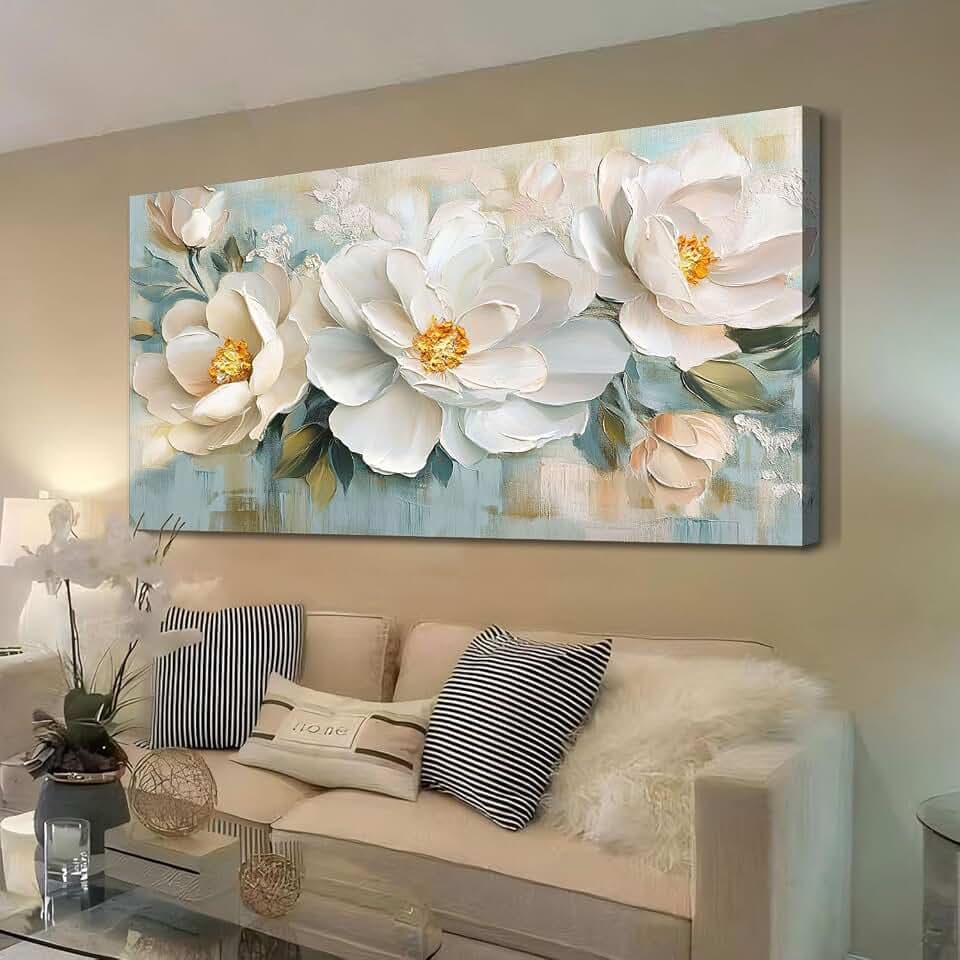 Enartly Textured Floral Canvas Wall Art Decor for Bedroom 48"x24"
