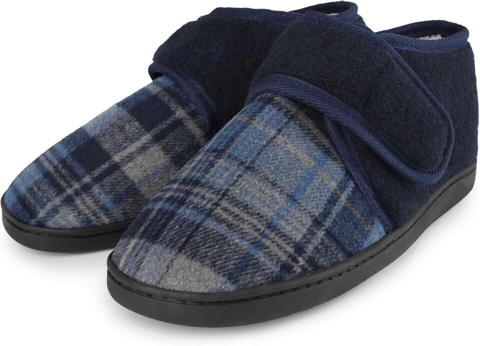 riemot Hausschuhe Herren Pantoffeln Memory Foam Verstellbar Klettverschluss Bequeme Schuhe für Drinnen & Draußen