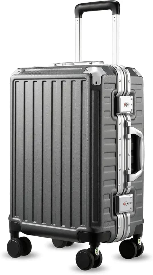 LUGGEX Koffer mit Aluminiumrahmen, Koffer Klein ohne Reißverschluss, Hartschalenkoffer Trolley aus 100% PC, 55 cm Handgepäck Koffer mit TSA-Schloss, 8 Spinner Rollen, 55,8 x 37 x 24 cm, 36 L