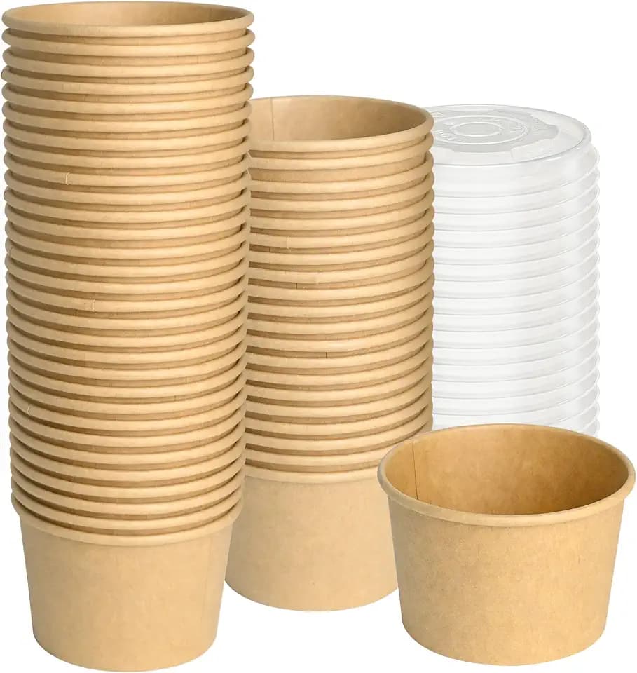 ESSENTIAL Paper Ice Cream Cups with Lids, 50 Pcs 8oz Paper Snack Bowls