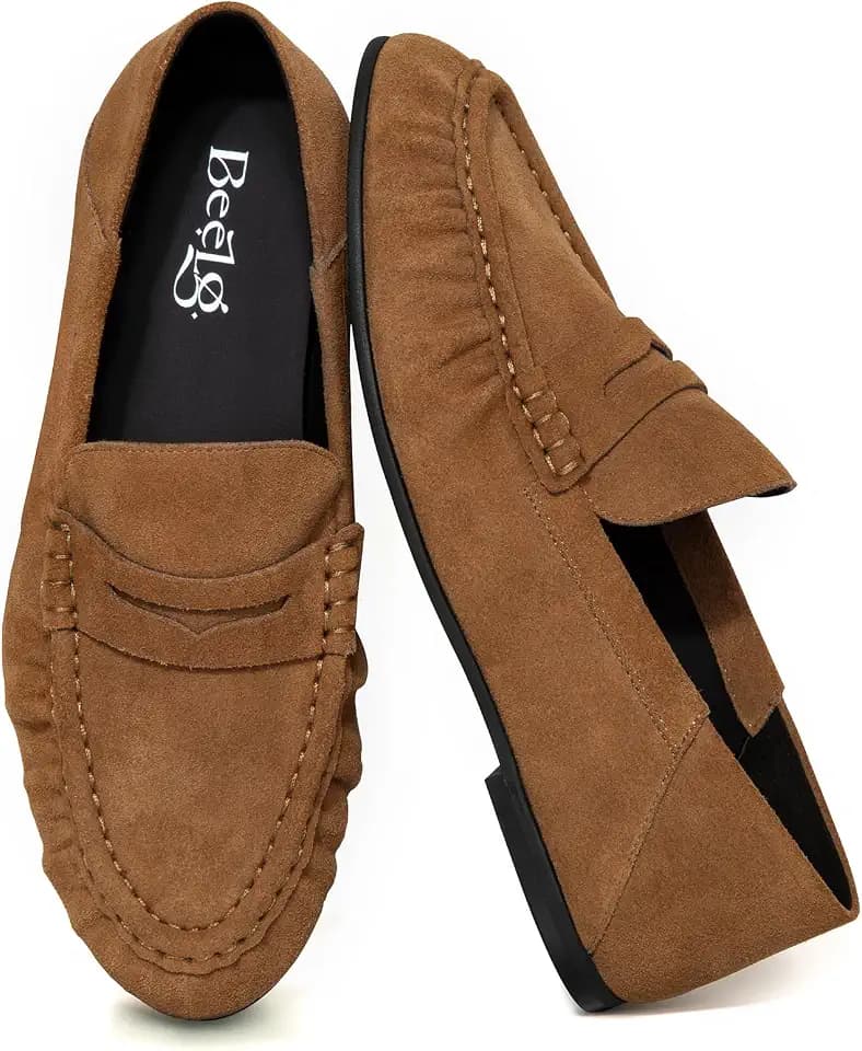 Penny Loafers for Women Suede Flats Shoes Casual Loafer Dressy Vintage Work Business Flat Shoe