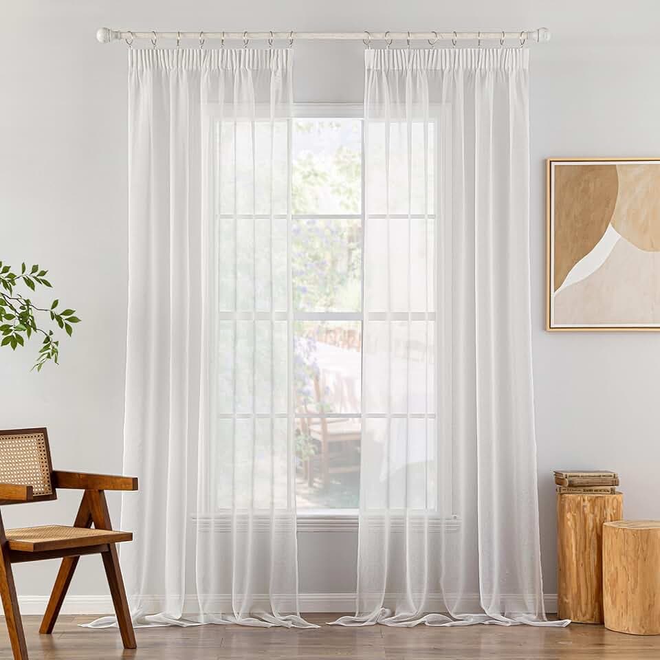 MIULEE Gardinen mit Kräuselband, Weiß Transparent, 2er Set 140 x 260 cm