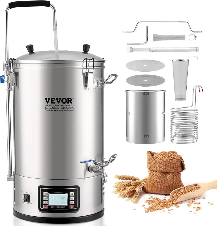 VEVOR Bierbrauanlage 30 L (Brauvolumen), Maischekessel mit Pumpe, Elektrisches Brühsystem zum Bierbrauen, 100-2500 W Braukessel, Automatischer/Manueller Modus Rezeptspeicher Timer Temperaturregelung