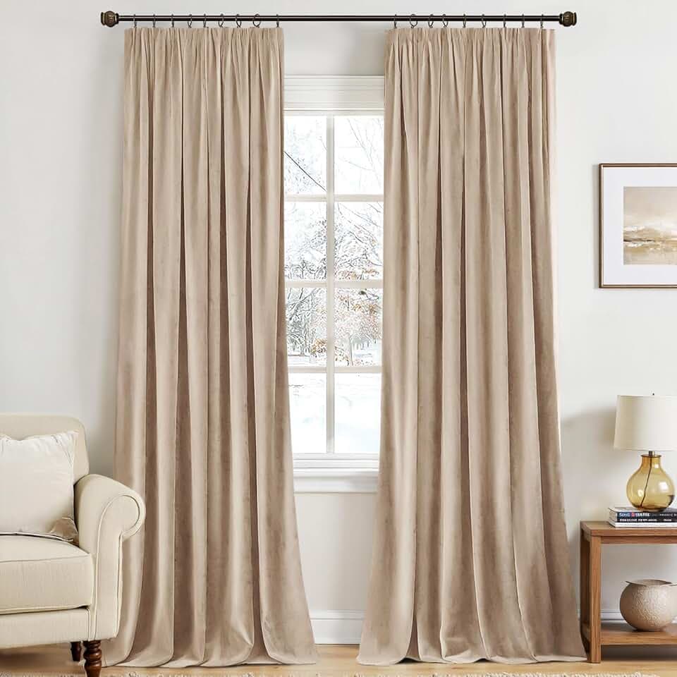 MIULEE Samtvorhang Kräuselband Blickdicht 2er Set Dunkelbeige 140x260cm