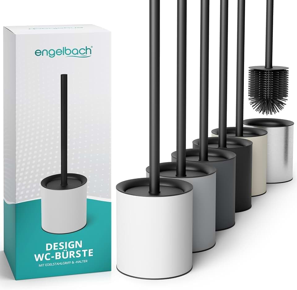 Engelbach® Klobürste Silikon mit Edelstahl Griff & Halter, Weiß