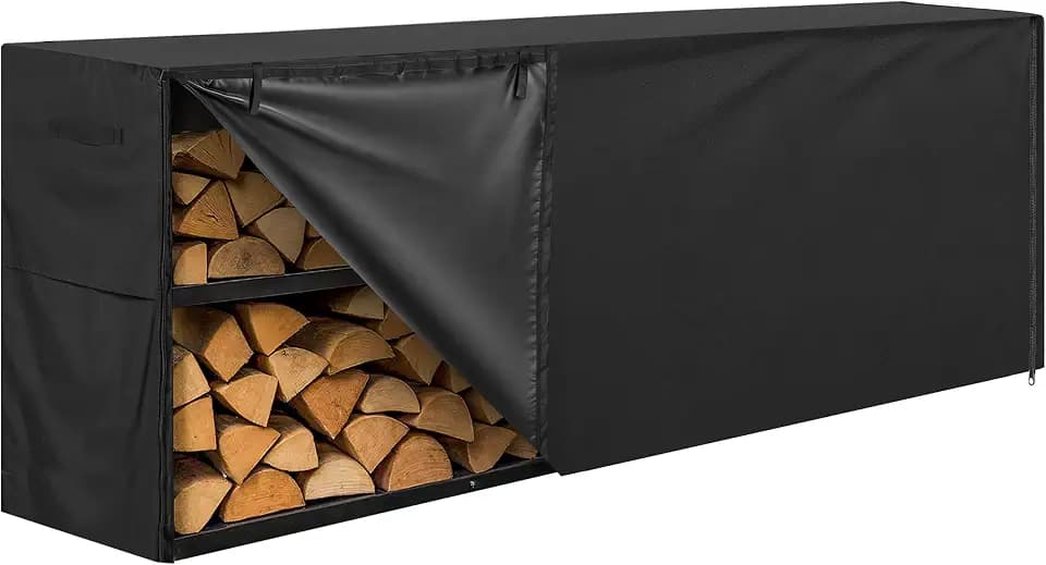 6ft Waterproof Firewood Rack Cover - Heavy Duty Black 600D Oxford Fabric - Indoor Or Outdoor Firewood Log Cover with Zipper & Adhesive Closing Strips - Rack NOT Included - Black