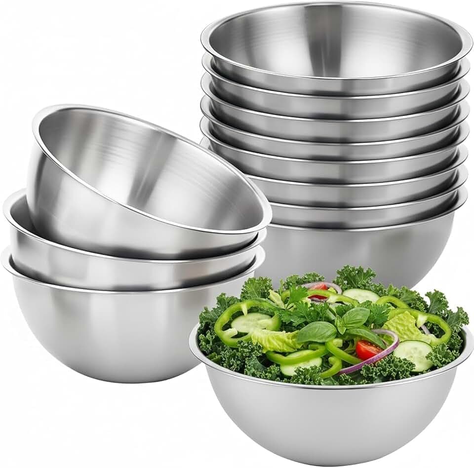 12 Pcs Stainless Steel Mixing Bowls with Graduations, Metal Serving Salad Bowls, Reusable Baking Food Storage Containers for Baking, Cooking, Making Salads, Soups, Ice Cream, Noodles, cereal