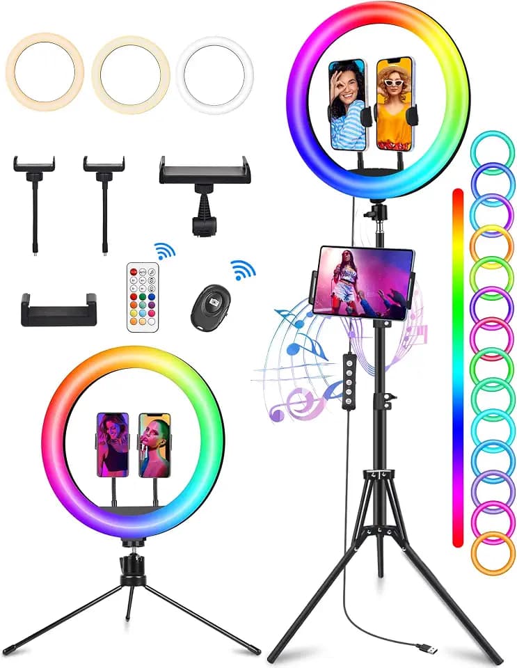 13.3"Ring Light with Music Mode, 75"Tripod and Desk Stand, 2 Phone Holders