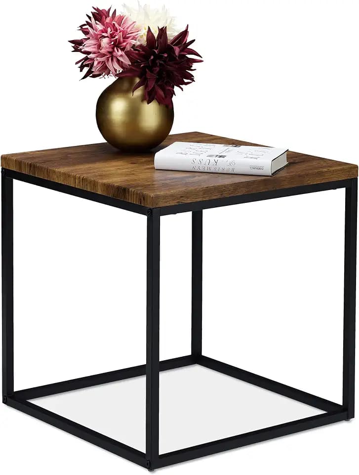 Relaxdays Beistelltisch, quadratisch, 45 cm, Industrial, Holzoptik/schwarz