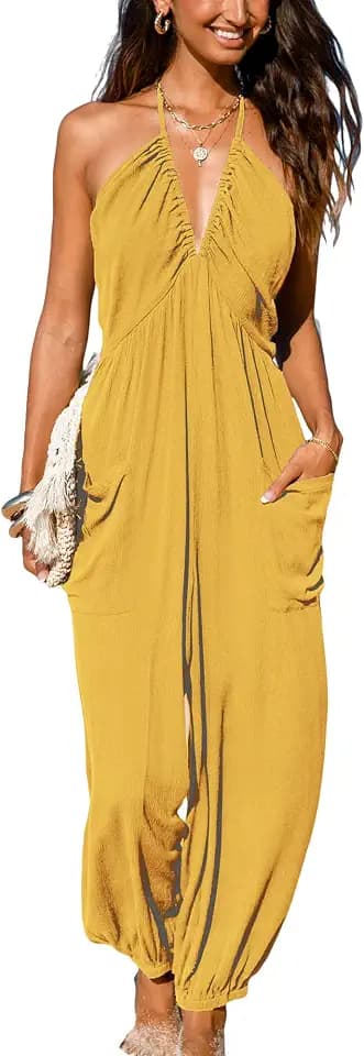 CUPSHE Women Summer Maxi Jumpsuit Halter Beach Resort Wear