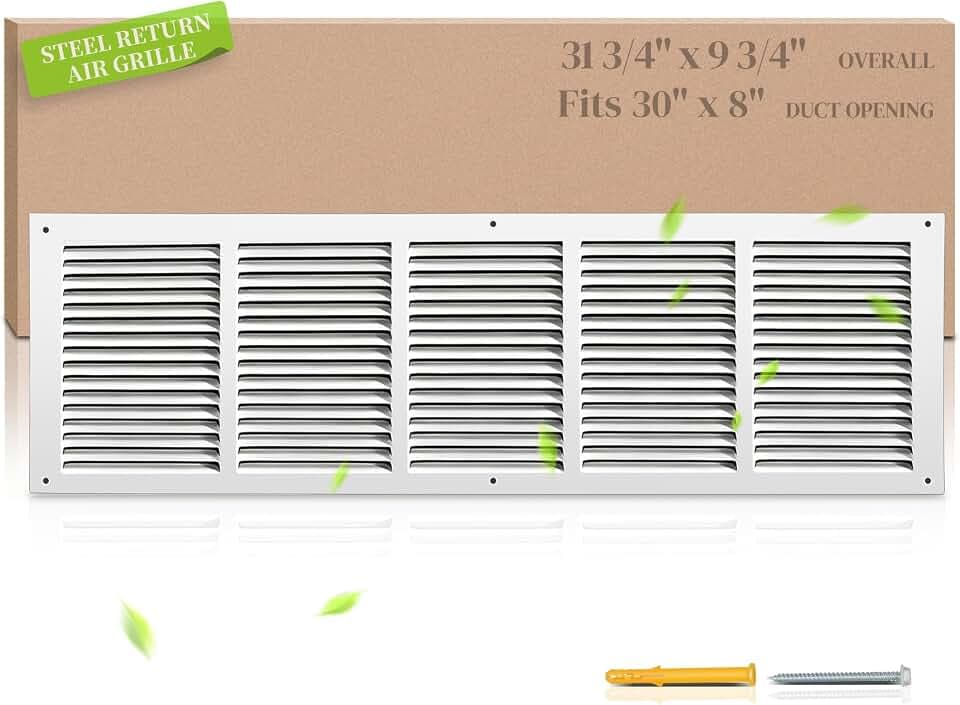 30x8 Steel Return Air Grille, HVAC Vent Cover Fits 30"W x 8"H Duct Opening