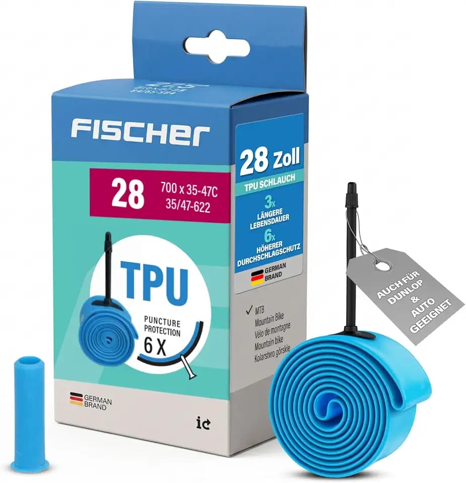 FISCHER TPU Fahrradschlauch 28 Zoll, Universal & Gravel 35-622 bis 47-622, mit Adapter für größere Ventillöcher, 6X Pannenschutz