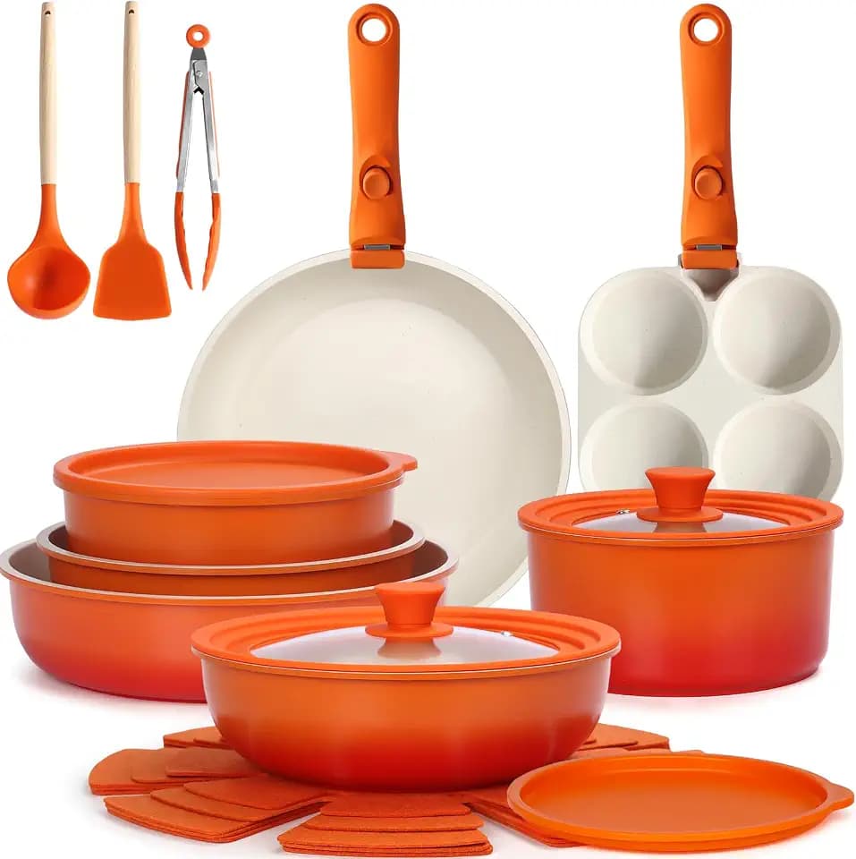 GiPP 21PCS Pots and Pans Set Nonstick Cookware Set with Detachable Handle