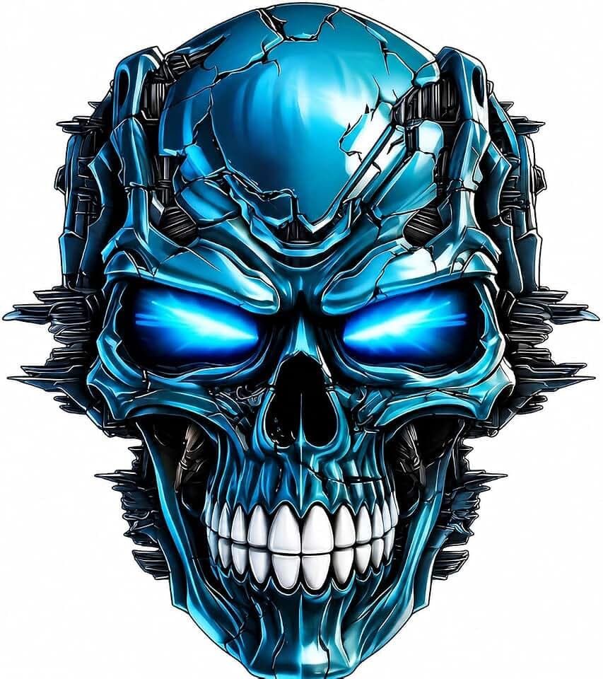 Totenkopf Vinyl Aufkleber Set, Wasserdicht & Selbstklebend, Fantasy Skull Design für Auto, Motorrad, Helm, Laptop, Fenster & Koffer (Blauer Robo)