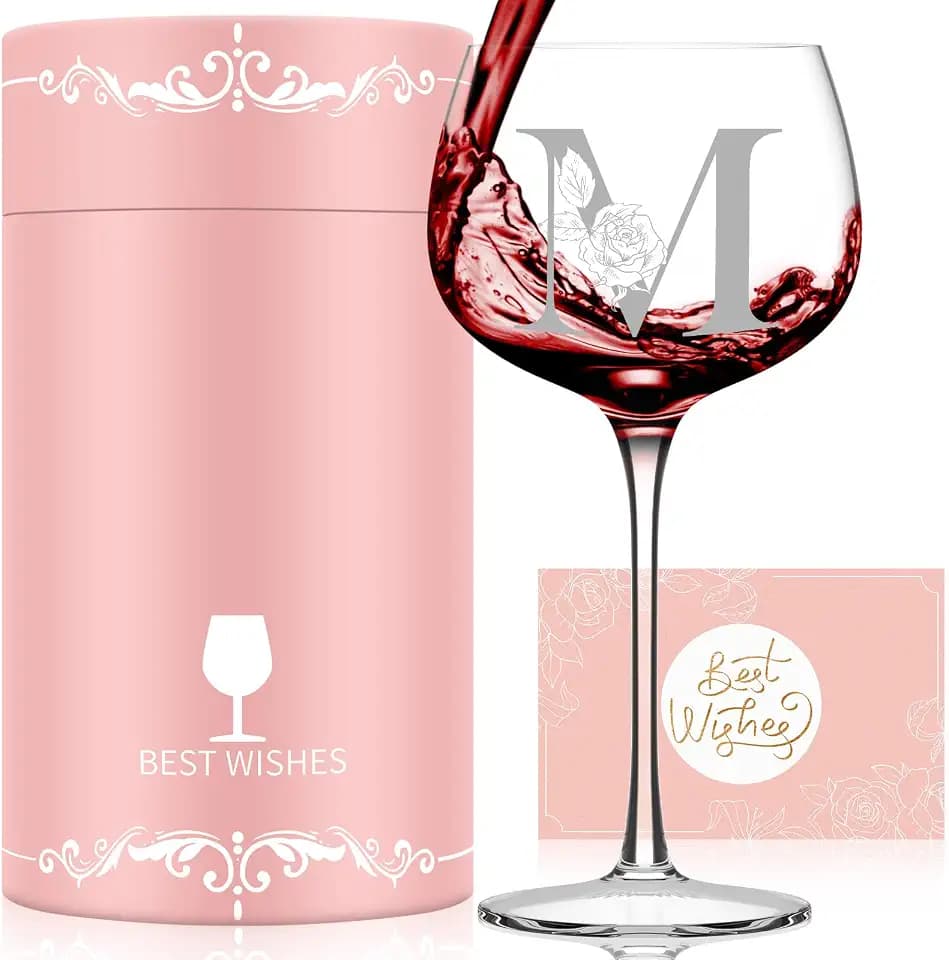Personalized Gifts for Women Mom Friend, Initial A-Z Wine Glass Customized Gift For Woman, Unique Birthday Gifts for Women Her Mom Best Friend Sister Wife (M)