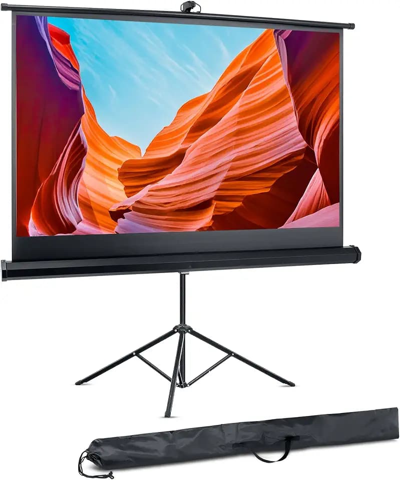 Pyle Projector Screen with Stand - 80-Inch Floor Standing Portable Fold-Out Rollup Matte for Projection, Includes Tripod, Great for Indoor/Outdoor Presentation, Quick Assembly