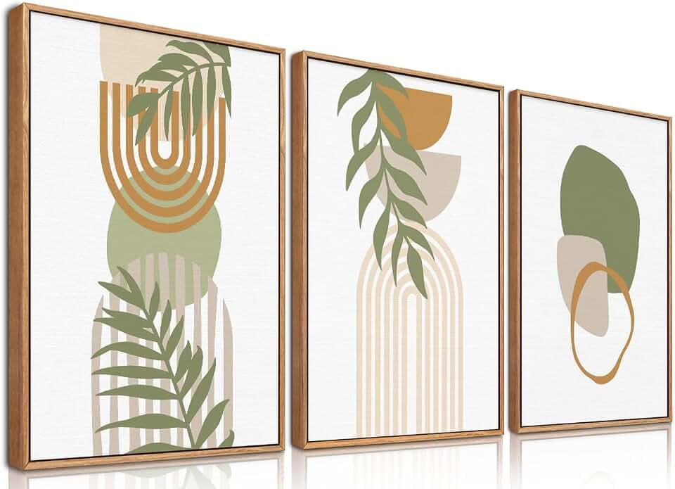 BINCUE Boho Wandkunst,Boho abstrakte Poster,Mitte Jahrhundert,Moderne Leinwand Wanddekoration, geometrisches Bohemian Wandbilder,Blatt Leinwand Kunst Druck Wohnzimmer Schlafzimmer Büro 30x40cm *3