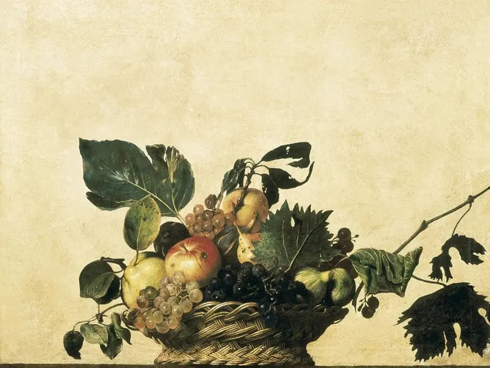 ART.COM Wall Art Print Basket with Fruit by Caravaggio, 24" x 18"