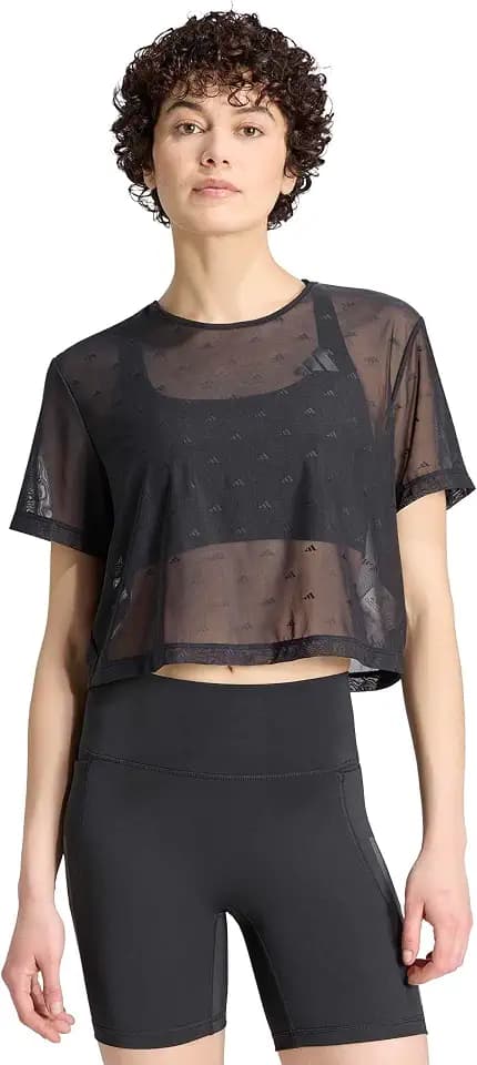 adidas Womens Primelift Essentials Workout Boxy Mesh Casual Tops Casual - Black