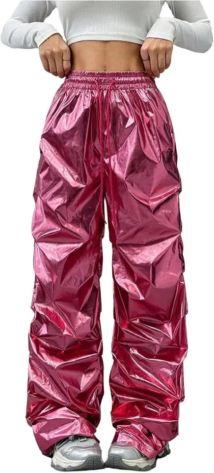 SHENHE Women's Y2k Metallic Cargo Pants Wide Leg Baggy Joggers Trousers