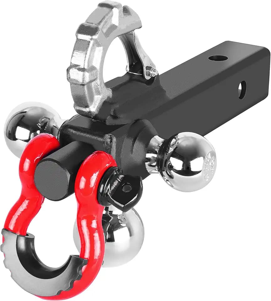 84062 Towever Trailer Hitch Ball, Tri Ball Hitch with Hook & Rotatable Tow Shackle, Fits 2-in Receiver with 1-7/8-in,2-in,2-5/16-in Truck Hitch Ball