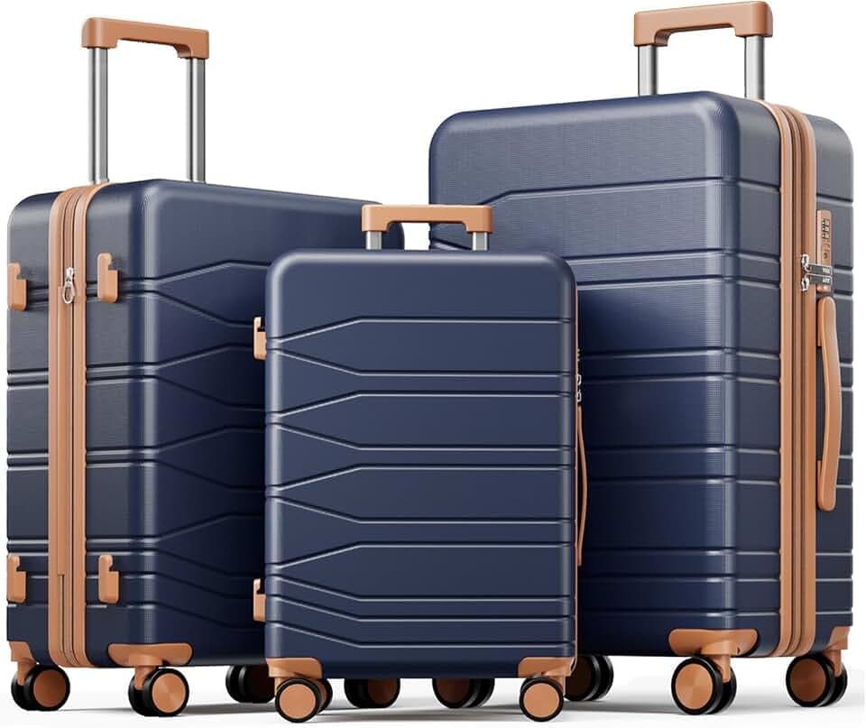 3 Piece Expandable Luggage Set with Spinner Wheels Hardshell Suitcase Set