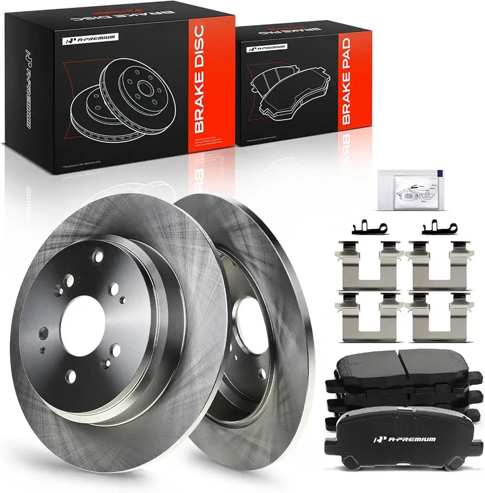 A-Premium 13.15 inch (334mm) Rear Solid Brake Rotors and Ceramic Pads Kit