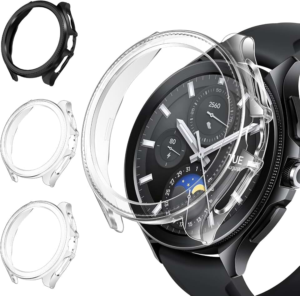 ivoler 3 Stück Hard PC Schutzhülle für Xiaomi Watch 2 Pro, Ultradünne Durchsichtig Stoßfest Hülle HD Klar Kratzfeste Bumper Schutz Case Cover, 2 Transparent + 1 Schwarz