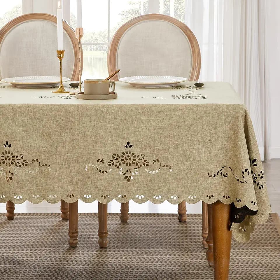 Wracra Macrame Rectangle Tablecloth, Khaki Table Cloth Square 55"×71"