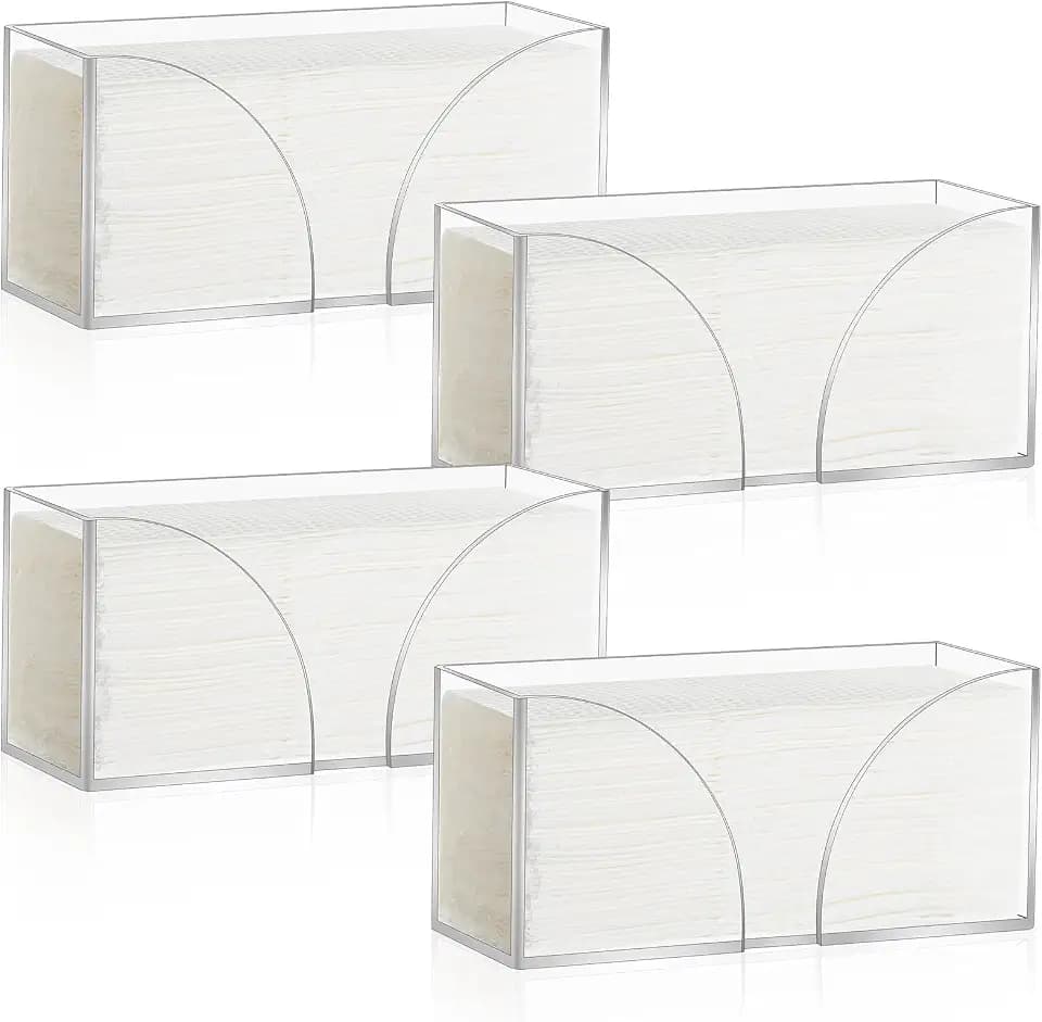 4Pack Clear Paper Towel Dispenser Countertop Acrylic Paper Towel Holder for Bathroom Folded Paper Towel Dispenser Clear Trifold Napkin Holder for Z-fold, C-fold, MultiFold Trifold