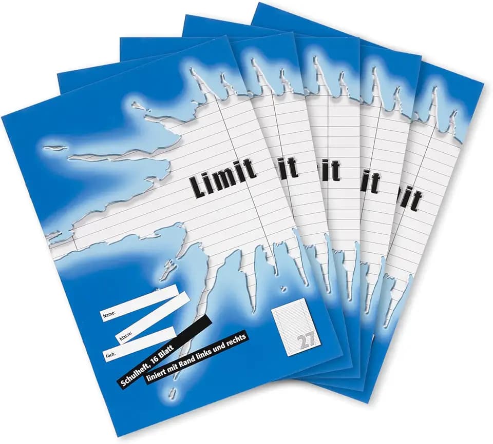 Limit Schulheft A4, 16 Blatt, Lineatur 27, liniert mit Rand, 5 Stück