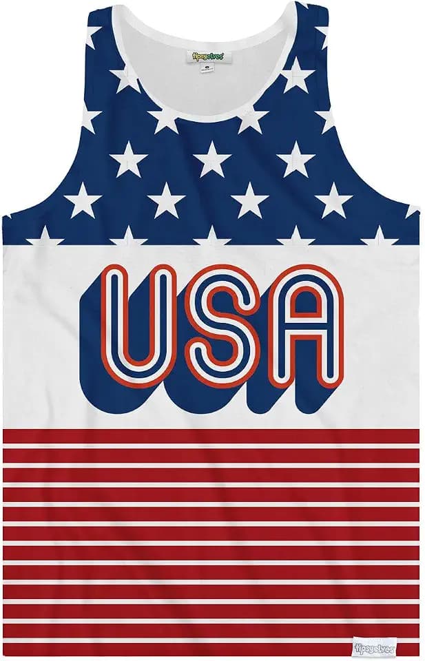 Tipsy Elves 4th of July Tank Tops Mens USA Sleeveless Shirts Retro Patriotic American Flag Tanks for Men
