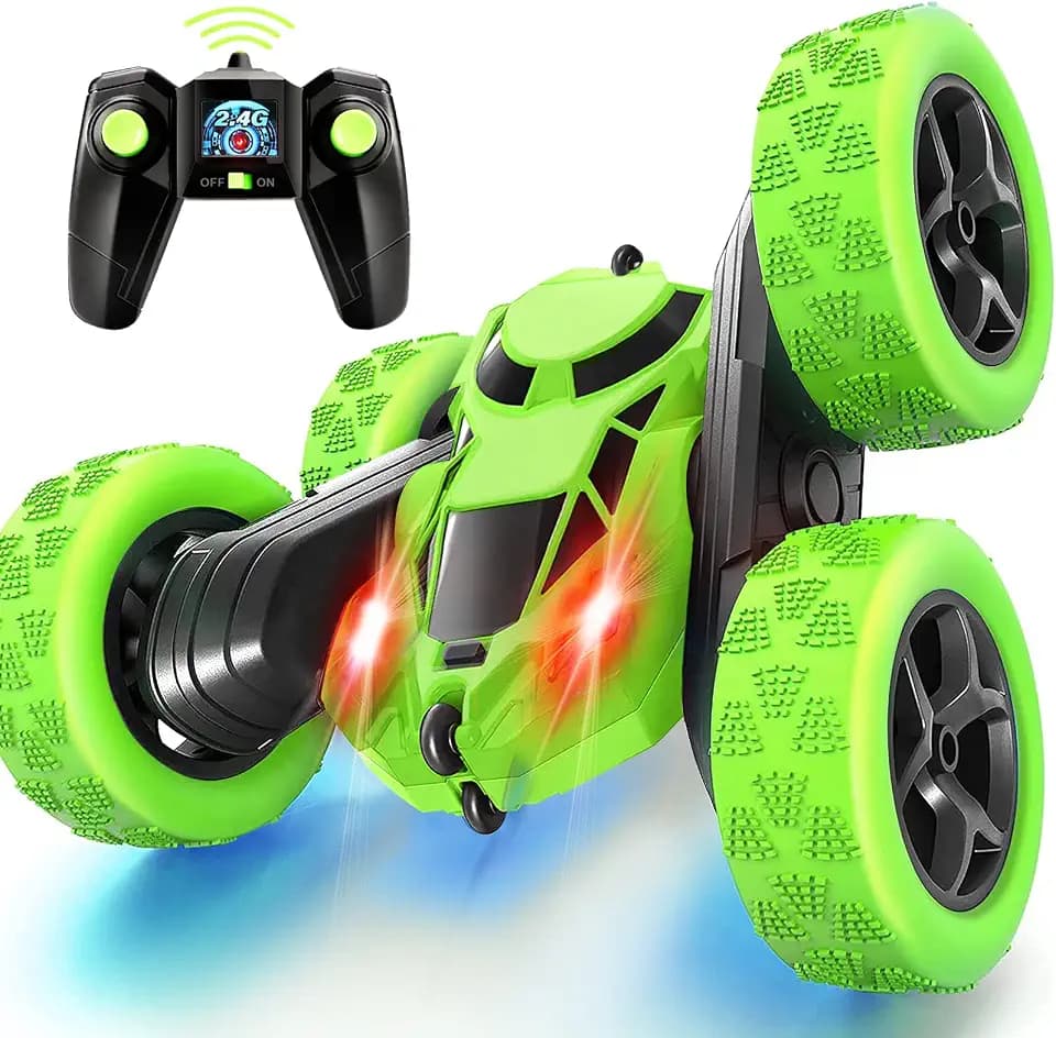 MidiVix Ferngesteuertes Auto, 90 Min Spielzeit, 2.4Ghz Doppelseitig 360° drehbare RC Stunt Crawler mit Scheinwerfern, 4WD Off Road Drift RC Auto Spielzeug Geschenke für Jungen 6-12 Grün