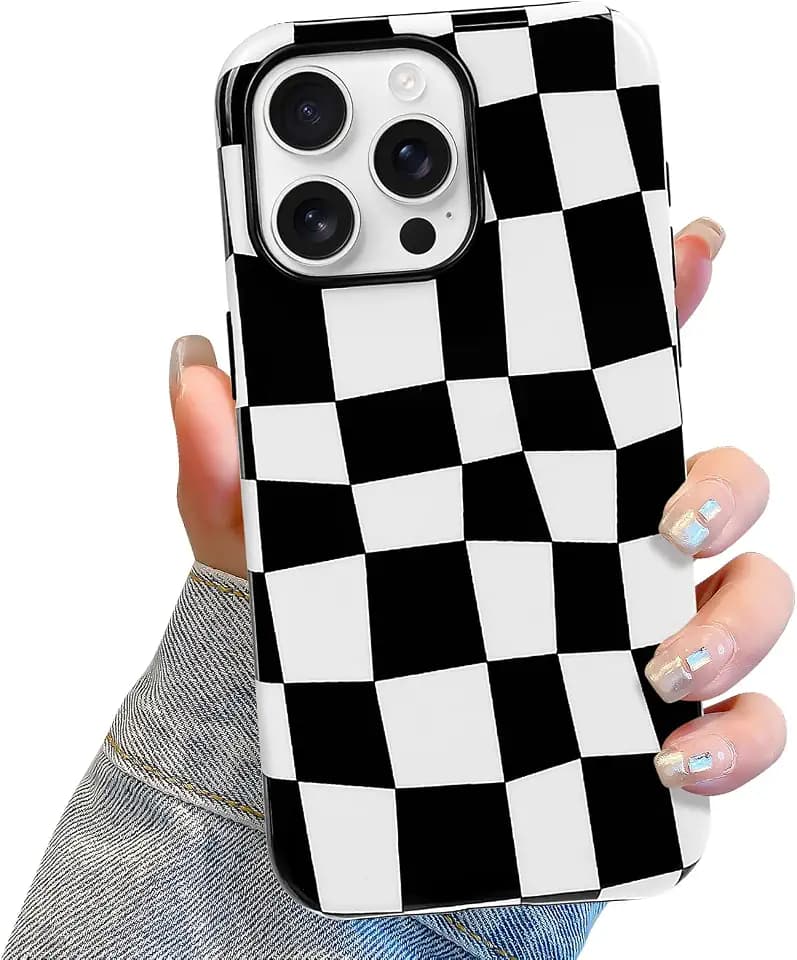 Lovmooful for iPhone 13 Pro Max Case Cute Checkerboard-Black