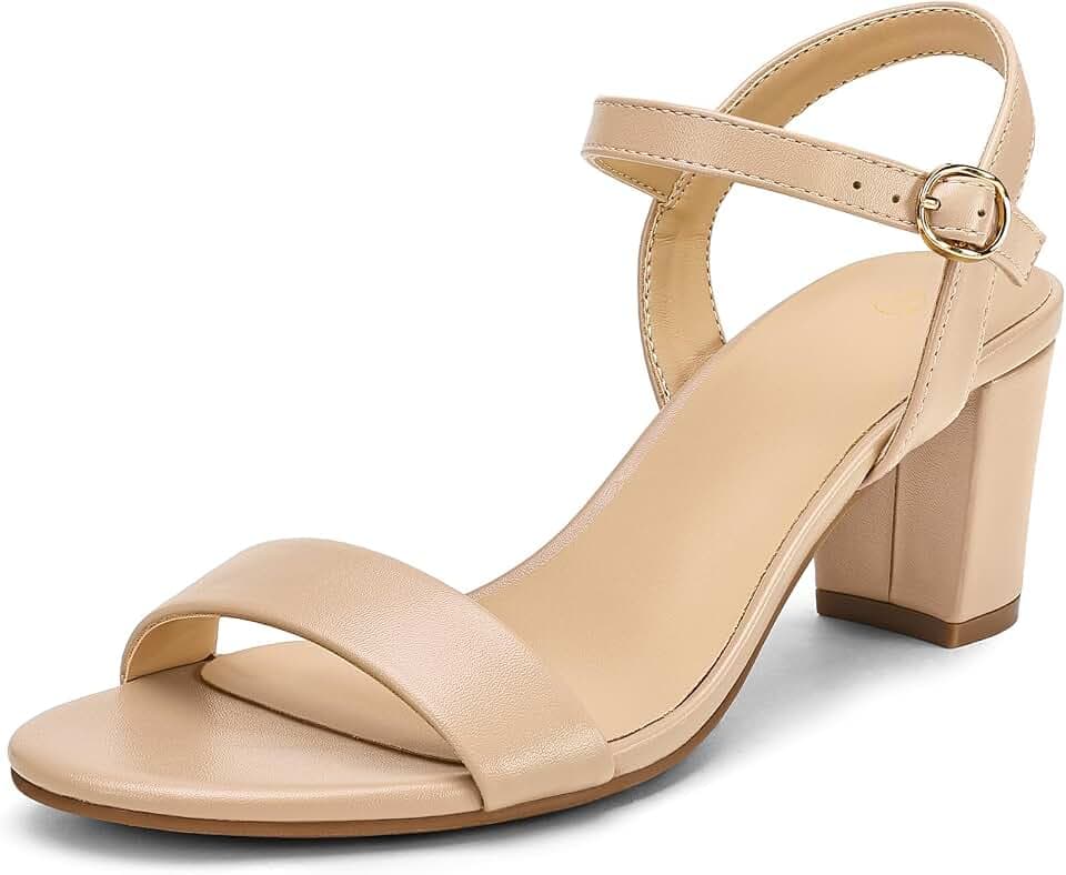 mysoft Women's Chunky Block Heel Open Toe Ankle Strap Heeled Sandals