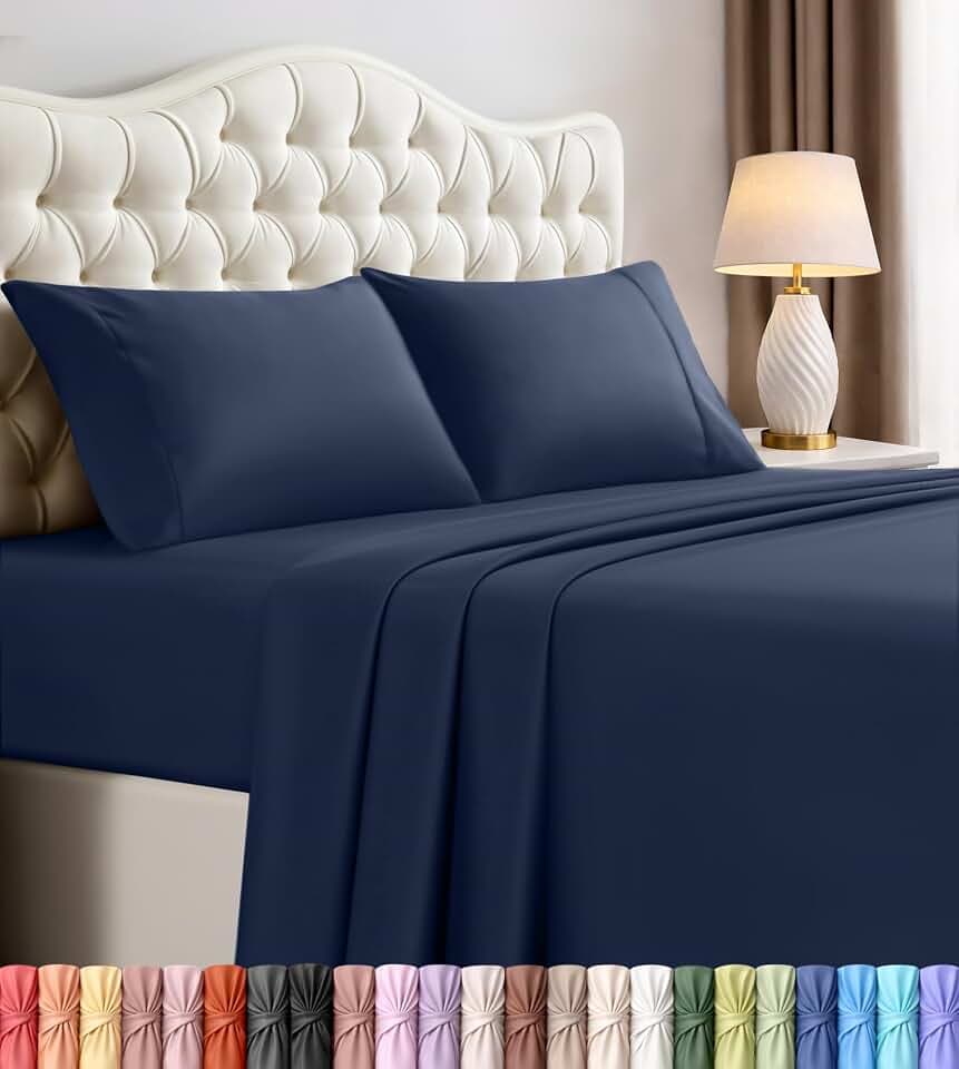 Full Sheets Set, 4 Pieces 16" Deep Pocket Hotel Luxury Bed Sheets, Navy