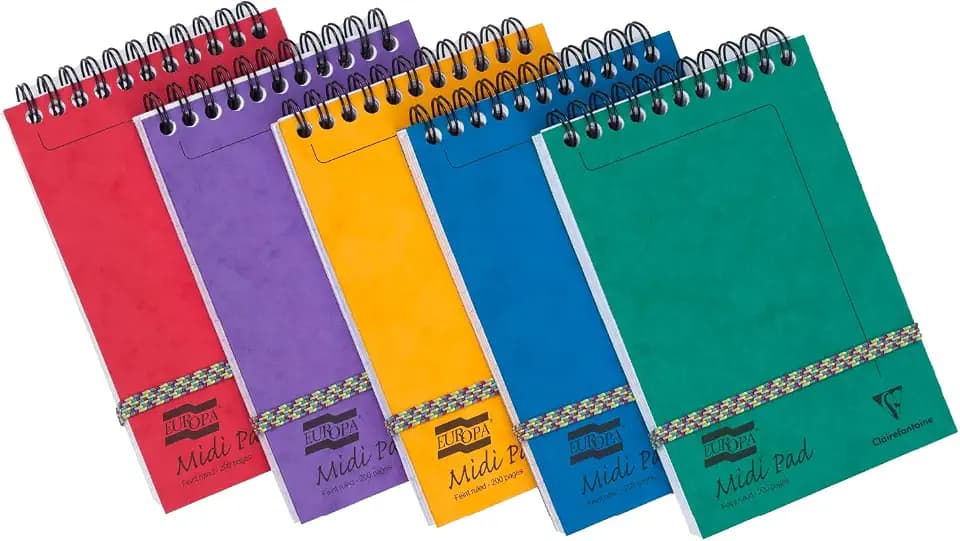 Clairefontaine 4935Z - Packung mit 10 Notizblöcken Midi Pad Europa, 100 Blatt, mikroperforiert, 10,2 x 15,2cm 90g liniert, Gummizugverschluss, sortierte Farben