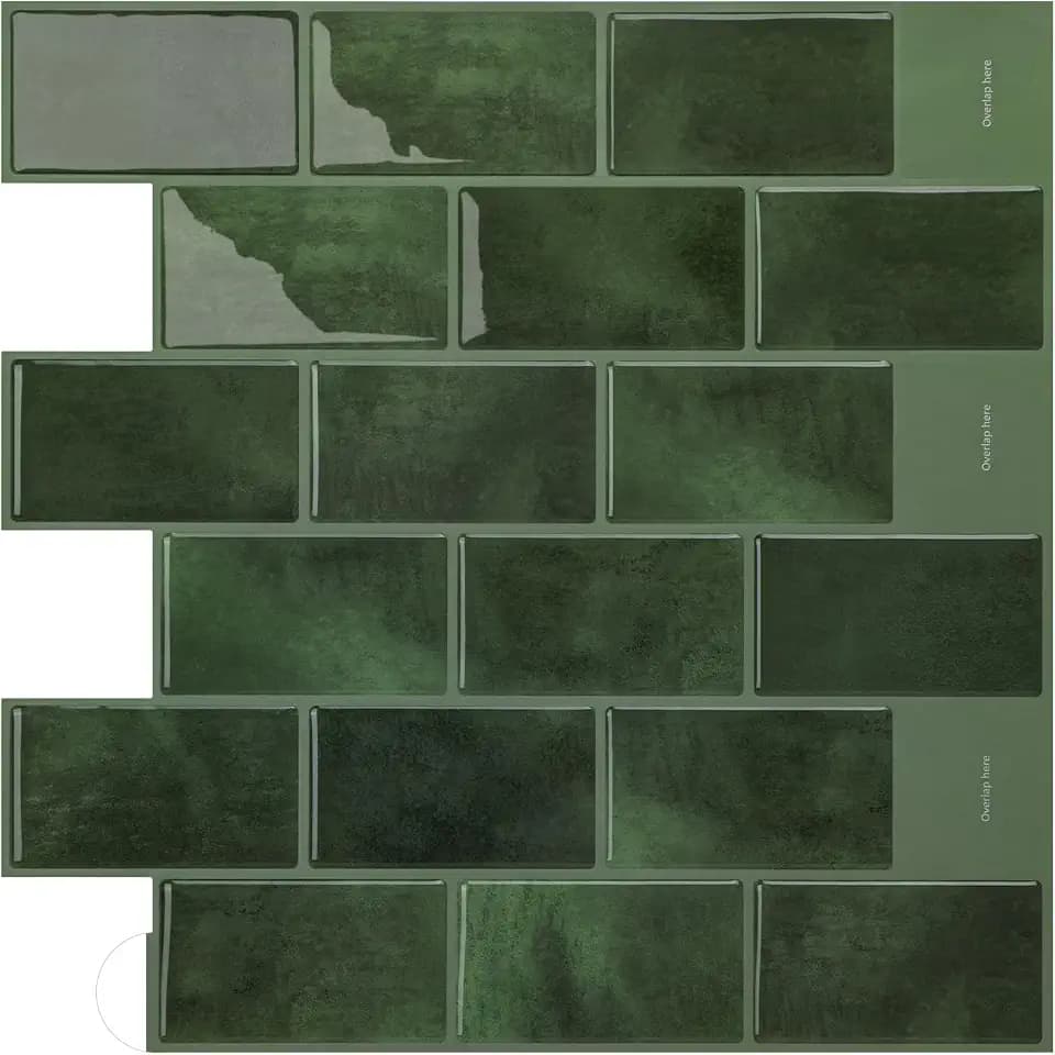 Grün Klebefliesen Küche, 3D Peel and Stick Tiles mit Vintage Textur, leicht zu reinigen Rechteck Subway Selbstklebende Fliesen für Küche Bad, 30,5x30,5cm 10 Blätter