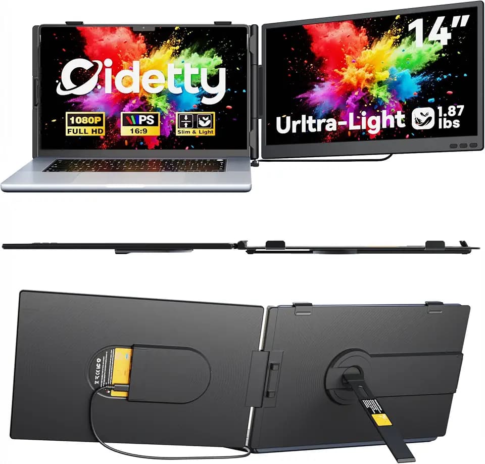 CIDETTY Laptop Screen Extender Monitor Portable, 14" Ultra-Thin Dual Laptop Monitor FHD 1080P IPS, USB-C/HDMI Plug & Play Travel Monitor for 13-17" Laptops, Compatible with Wins/Mac/Chrome/Switch