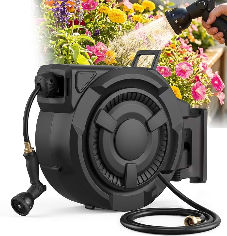 wikiwiki Retractable Garden Hose Reel, 1/2" x 100FT, Auto Rewind Wall Mount
